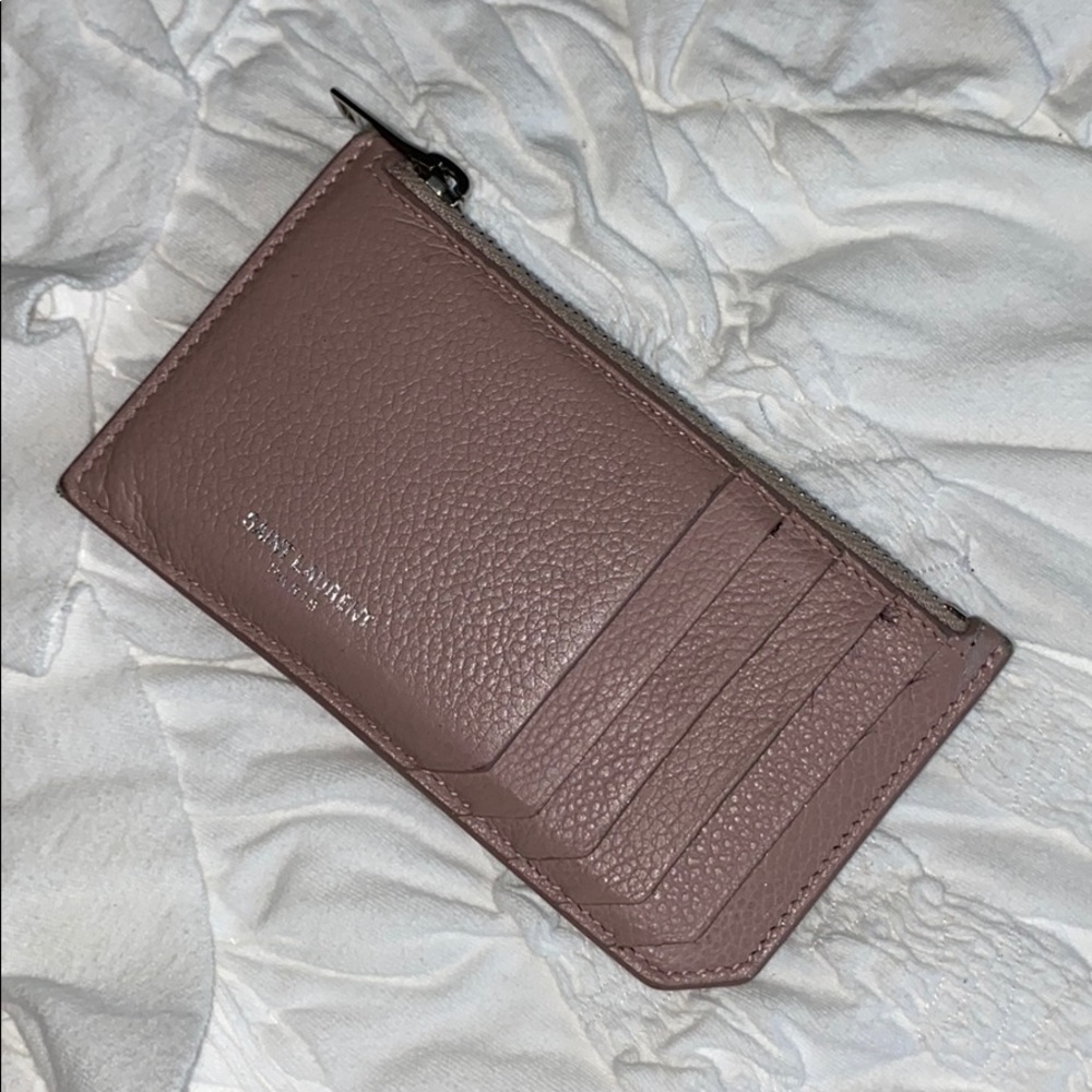 ysl fragments zipped card case in rose antic🖤